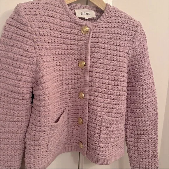 NEW Ba&sh Bash Gaspard Tweed Cardigan Jacket In Purple Lilac | size 1 / S - Picture 7 of 12